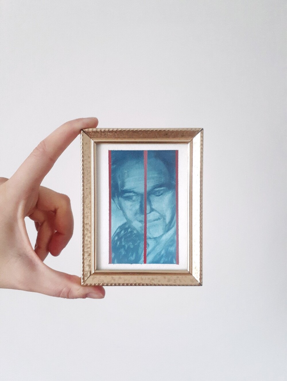 Tiny Oil Painting In Gold Frame (Blue Portrait II)